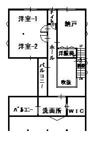 アサヒアレックス 吹き抜けからの自然照明でいつも明るい家の間取り図（2LDK）2階