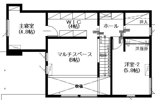 アサヒアレックス シャープで堂々とした存在感のある住まいの間取り図（2LDK）2階
