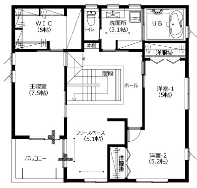 アサヒアレックス 【2840万円】料理をたのしく。主役になれるダイニングキッチン。こだわり家具が映える家の間取り図（3LDK）2階