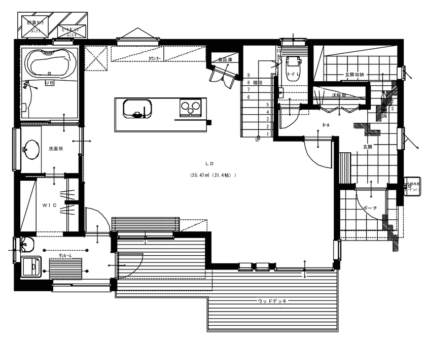アサヒアレックス 【本体価格2350万円】家族の日常が、少し特別になる。くつろぎとデザインがちょうどいいLDKの間取り図（3LDK）1階