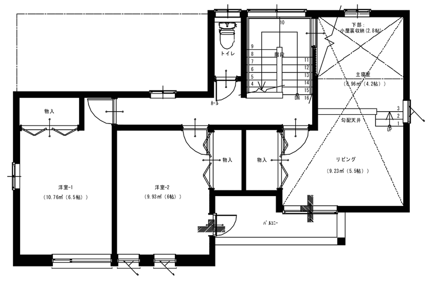アサヒアレックス 【本体価格2350万円】家族の日常が、少し特別になる。くつろぎとデザインがちょうどいいLDKの間取り図（3LDK）2階