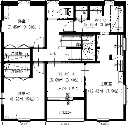 アサヒアレックス 収納もインテリア性に優れた魅せる家の間取り図（3LDK）2階