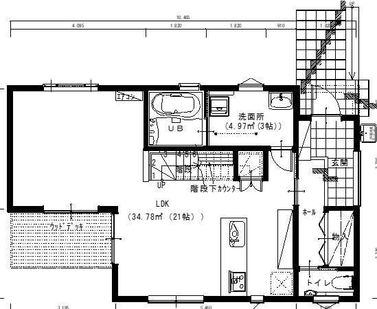 アサヒアレックス シンプルモダンな暖かな家の間取り図（4LDK）1階