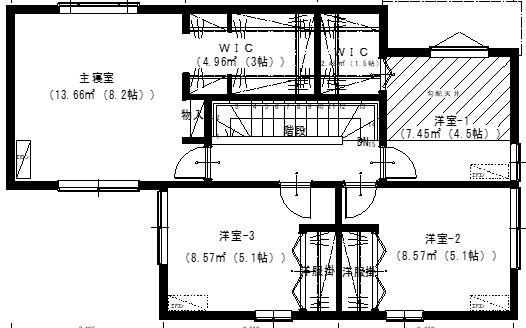 アサヒアレックス シンプルモダンな暖かな家の間取り図（4LDK）2階