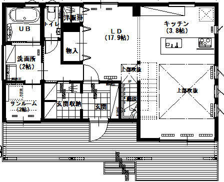 アサヒアレックス 毎日を楽しくするサーファズハウスの間取り図（3LDK）1階