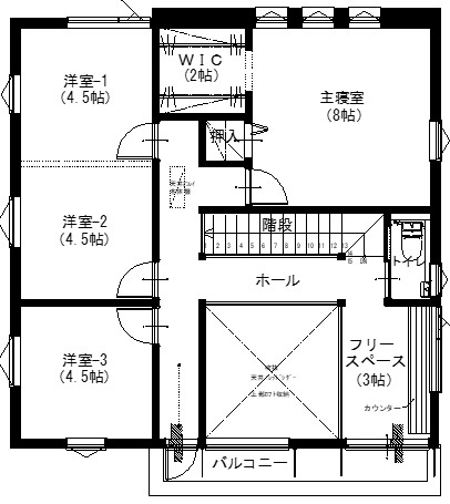 アサヒアレックス ライフスタイルの変化に対応する住まいの間取り図（4LDK）2階