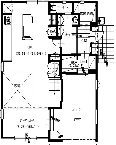 アサヒアレックス 海を感じるこだわりのデザインハウスの間取り図（3LDK）1階
