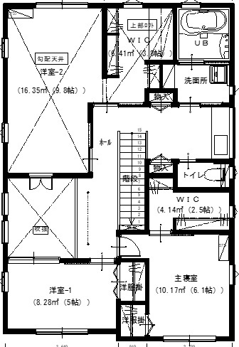 アサヒアレックス 海を感じるこだわりのデザインハウスの間取り図（3LDK）2階
