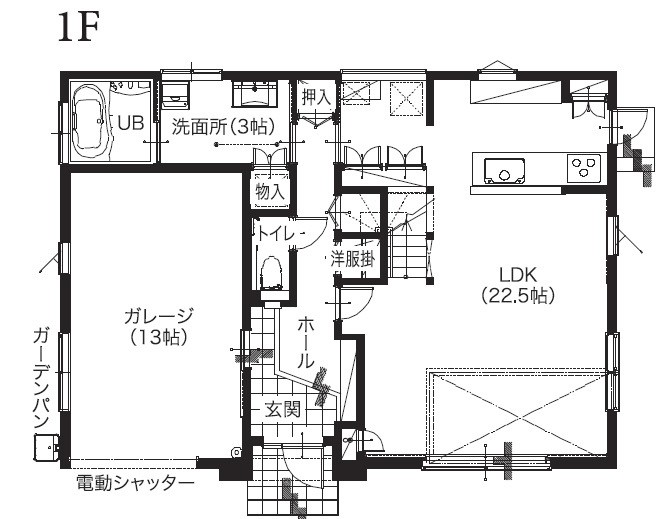 アサヒアレックス 景色を楽しむ和モダンハウスの間取り図（3LDK）1階