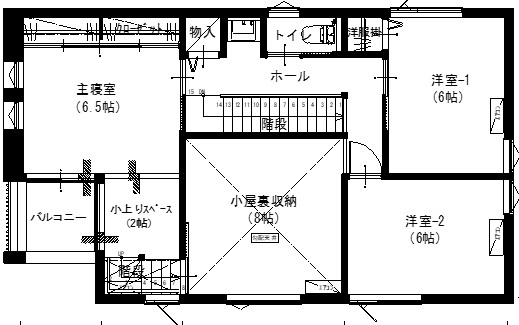アサヒアレックス 様々なテキスタイルが生きたミックスモダンの家の間取り図（3LDK）2階