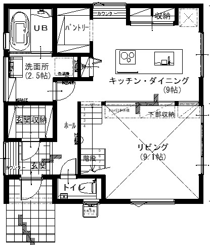 アサヒアレックス 景色を最大限に楽しむ家の間取り図（1LDK）1階