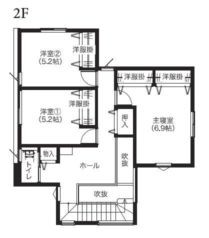 アサヒアレックス 適材適所にちりばめられた収納もオシャレに彩る家の間取り図（3LDK）2階