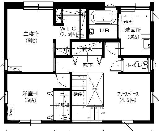 アサヒアレックス 人があつまり、いつでも笑い声のあふれる家の間取り図（2LDK）2階