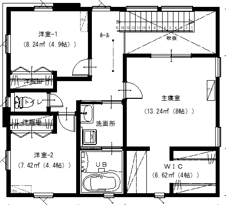 アサヒアレックス シックにまとまったブルックリンスタイルの間取り図（3LDK）2階