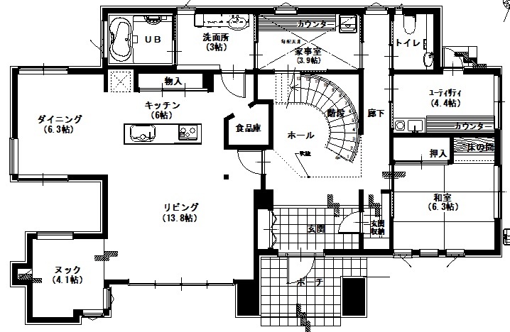 アサヒアレックス 重厚感溢れるヴィクトリアンハウスの間取り図（3LDK）1階