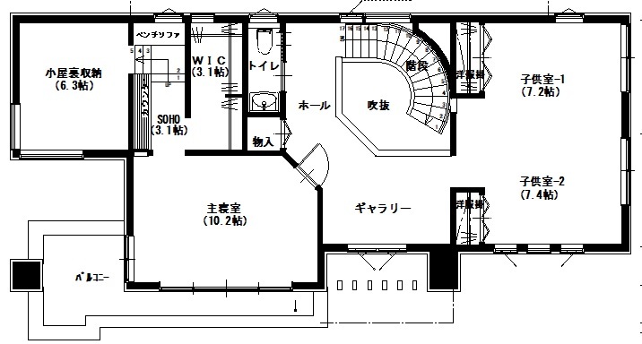 アサヒアレックス 重厚感溢れるヴィクトリアンハウスの間取り図（3LDK）2階