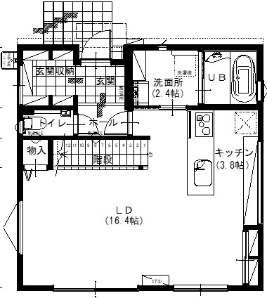 アサヒアレックス こだわり動線でいつも家族を感じられる家の間取り図（3LDK）1階
