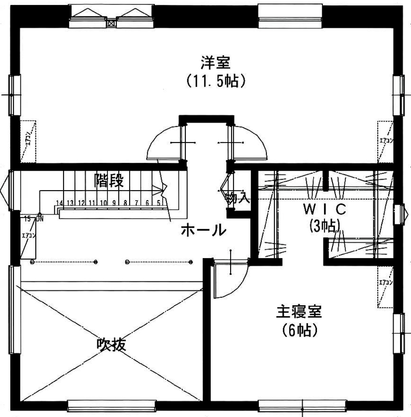 アサヒアレックス 【2050万円】テーマは「タイムレスモダン」。細部のアクセントが目をひく落ち着きある住まいの間取り図（3LDK）2階
