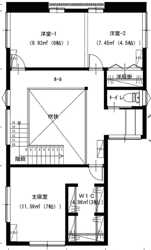 アサヒアレックス 【本体価格2000～2500万円】本物の素材でアンティーク感のあるインダストリアルデザインの間取り図（3LDK）2階