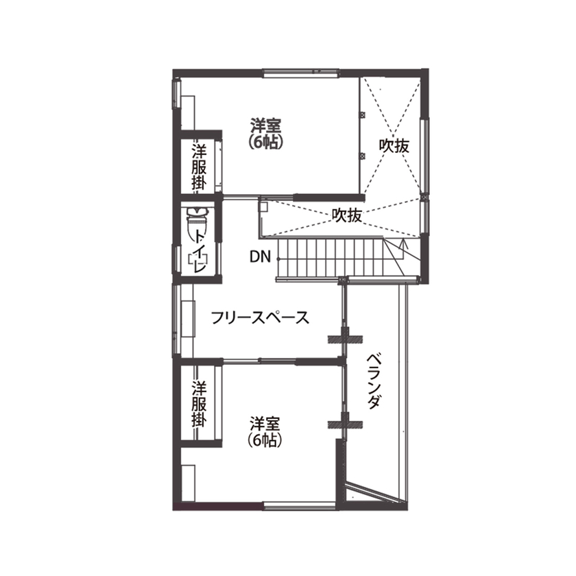 アサヒアレックス 【本体価格2620万円】多彩な素材を活かした家。コントラストが美しく、リゾートで過ごすような安らぎを演出の間取り図（3LDK）2階