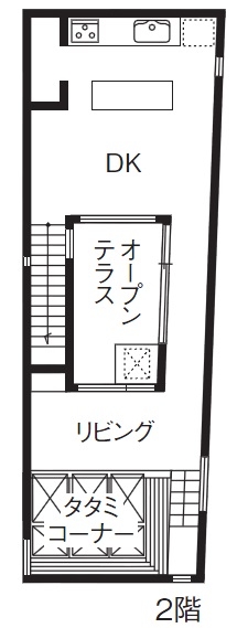 ハウステックス 【2000万円台|20坪台|間取り|ロフト】吹き抜けの中庭テラスで青空を独り占め 採光と通風を確保した明るい家の間取り図（2LDK）2階