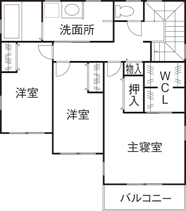 フレンチ工房 【2000万円台/間取り有】玄関は2つ。35坪でワーク&ホビーを楽しめる、おしゃれなデザイン住宅の間取り図（3LDK+工房）2階
