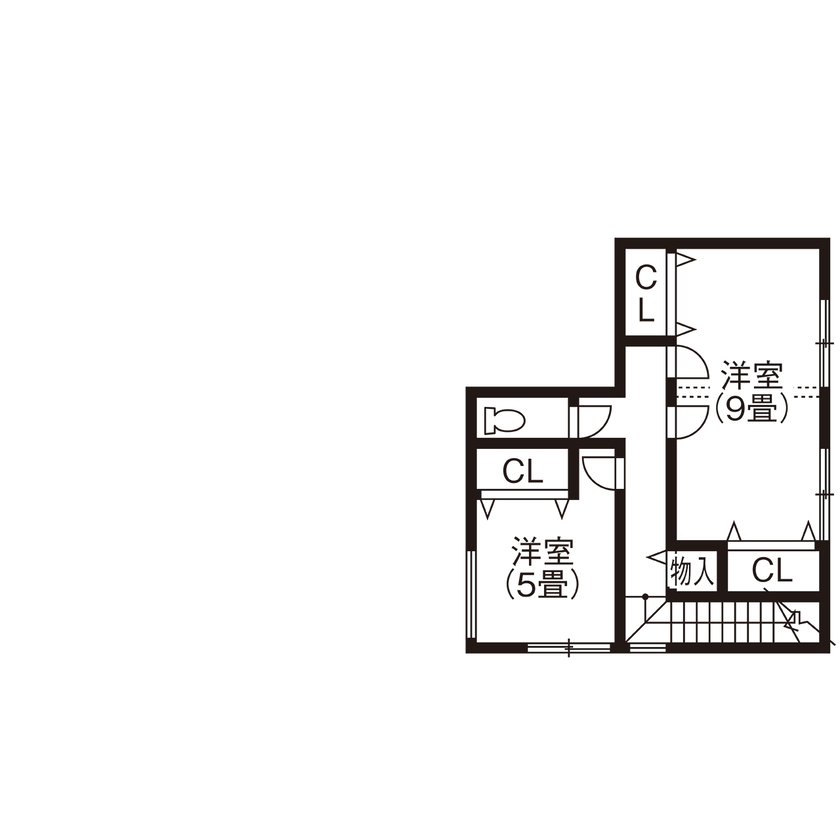 ヤマカ木材 【2000万円台・約39坪・2階建て・間取り図有り】和モダン×鉄骨階段/ホテルライクなモルタル風の造作洗面台の間取り図（3LDK）2階