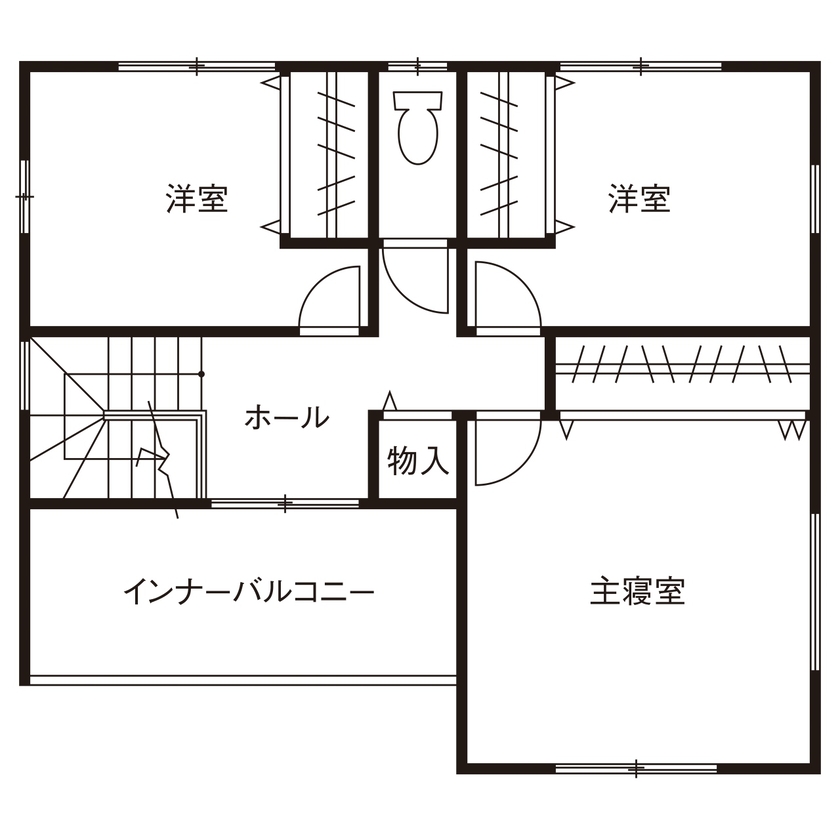 ヤマカ木材 【2000～2499万円/30.6坪/間取り図有】造作家具でコーディネートした、家事ラク＆体に優しい自然素材の家の間取り図（3LDK）2階