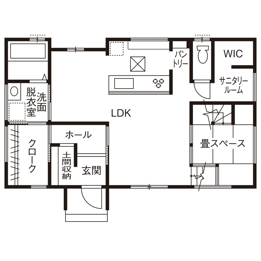 ヤマカ木材 【2000～2499万円/30.2坪/間取り図有】スキップフロアや半地下など遊び心を盛り込んだ和モダンの住まいの間取り図（3LDK）1階