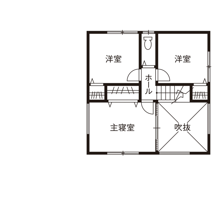 ヤマカ木材 【2000～2499万円/30.2坪/間取り図有】スキップフロアや半地下など遊び心を盛り込んだ和モダンの住まいの間取り図（3LDK）2階