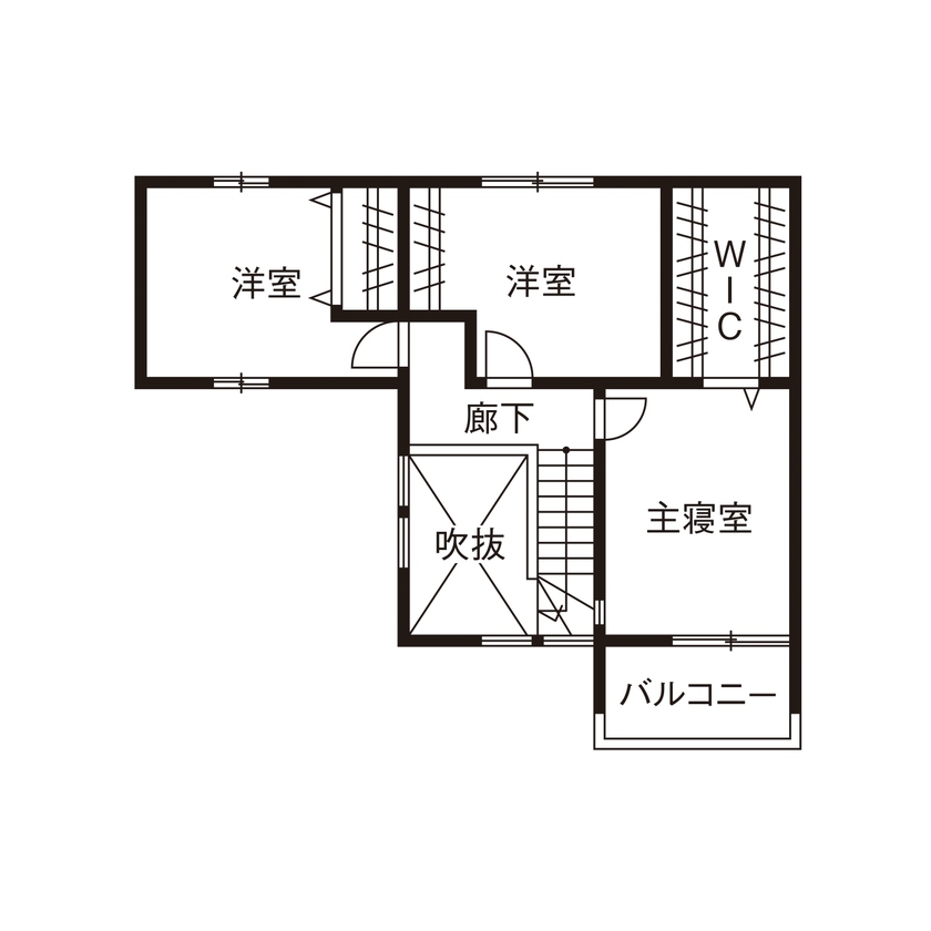 ヤマカ木材 【2000～2499万円/32.1坪/間取り図有】スキップフロアが広がりのある空間を演出するスタイリッシュな住まいの間取り図（3LDK）2階