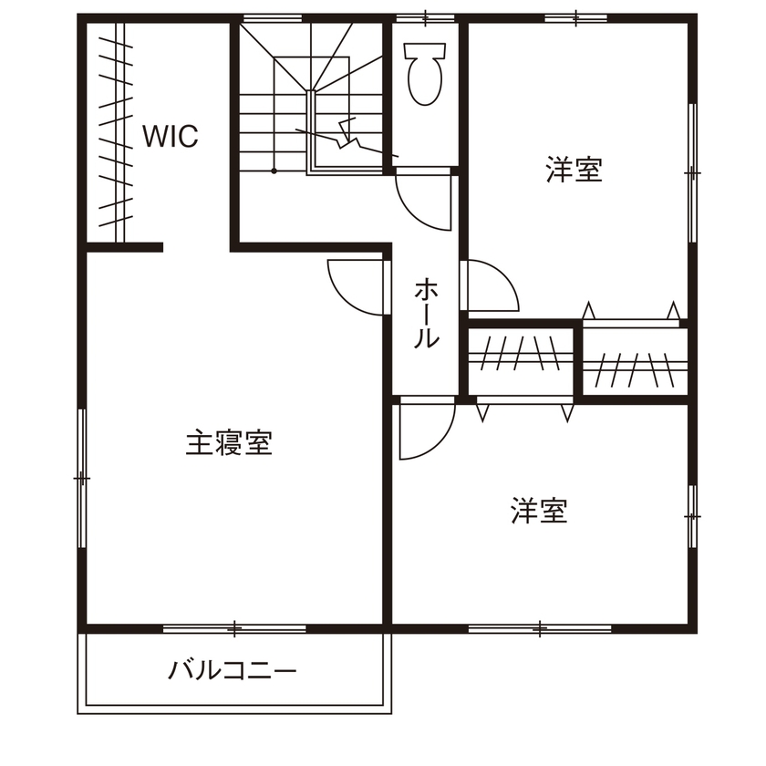 ヤマカ木材 【2000～2499万円/32坪/間取り図有】板張りのキッチン天井がぬくもりを演出。自然素材をふんだんに使った家の間取り図（3LDK）2階