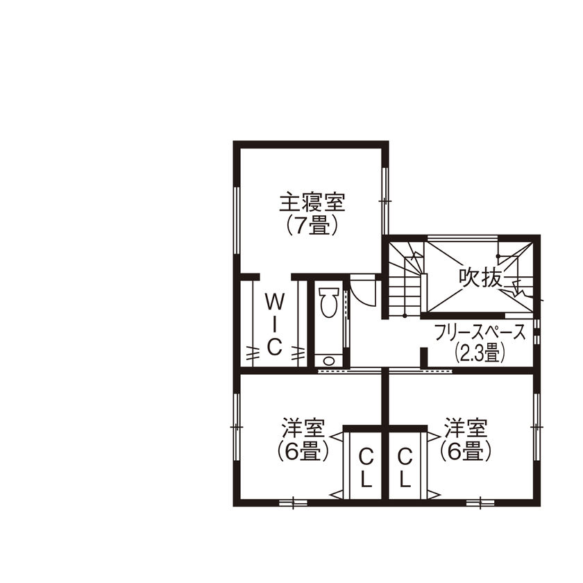 ヤマカ木材 【3500～3999万円/48.2坪/間取り図有】インナーガレージには趣味の車とバイク！楽しさと機能性がつまった家の間取り図（3LDK）2階