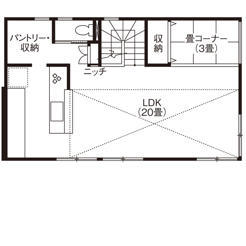 アオバクラフト 【1500万円台／間取図有／3LDK】明るく開放的な２階リビング×家事ラク動線で期待以上の家が実現の間取り図（3LDK）2階