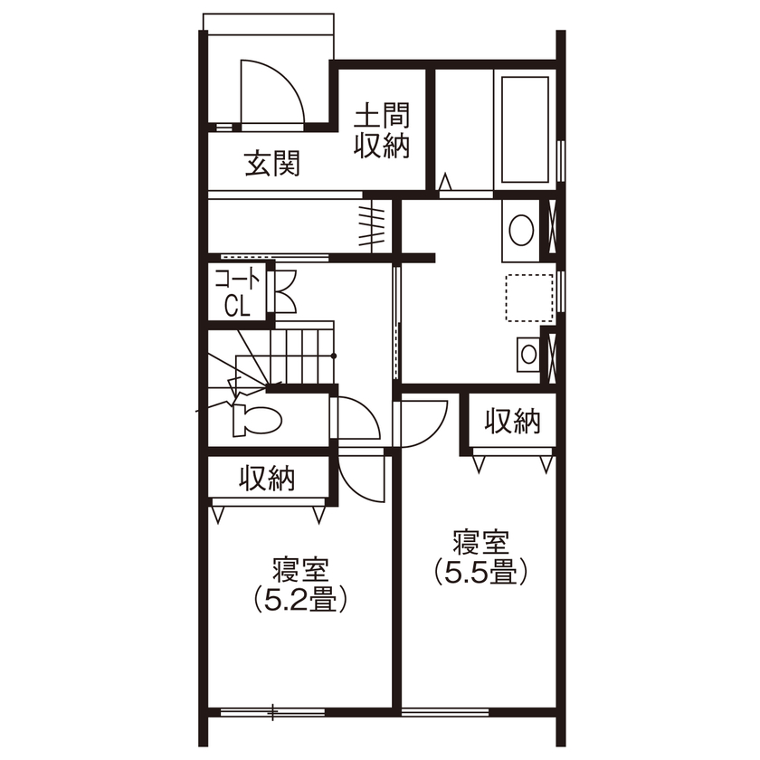 アオバクラフト 【1000万円台／間取図有／2LDK+書斎】2階リビング＋ルーフバルコニーで開放的に暮らすおしゃれな家の間取り図（2LDK＋書斎）1階