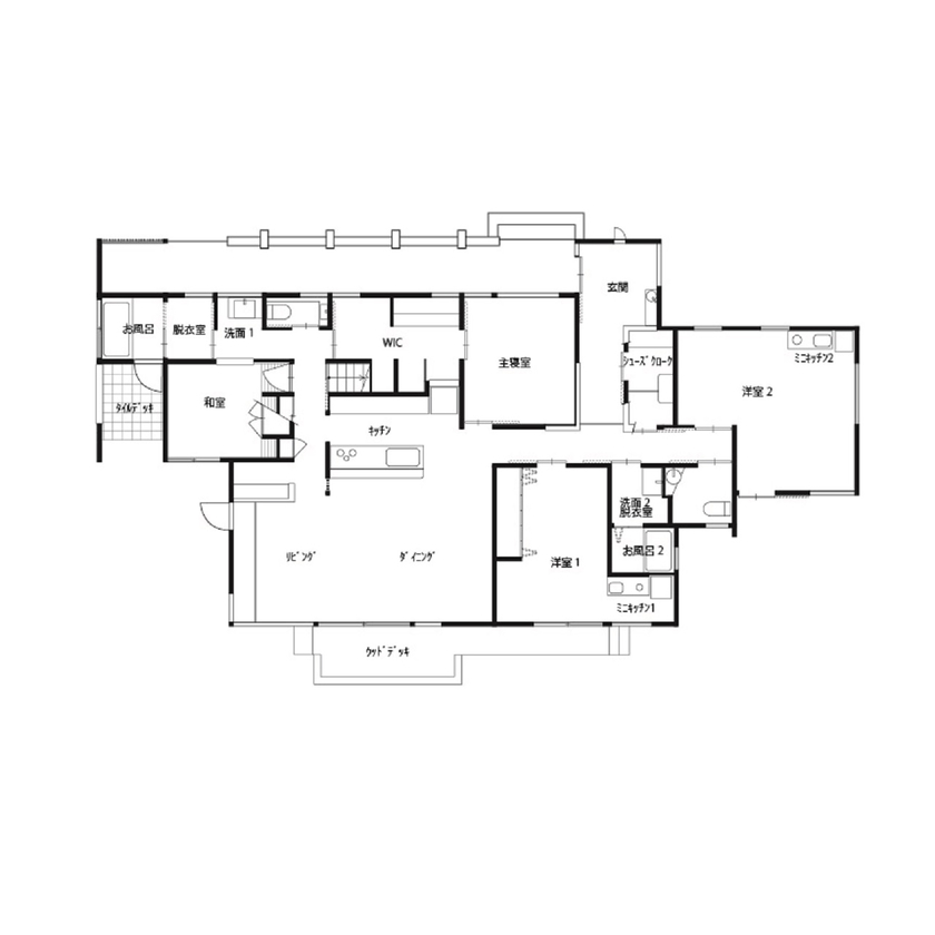 「き」なりの家 自分時間、家族時間、繋がり集う家の間取り図（5K以上）1階