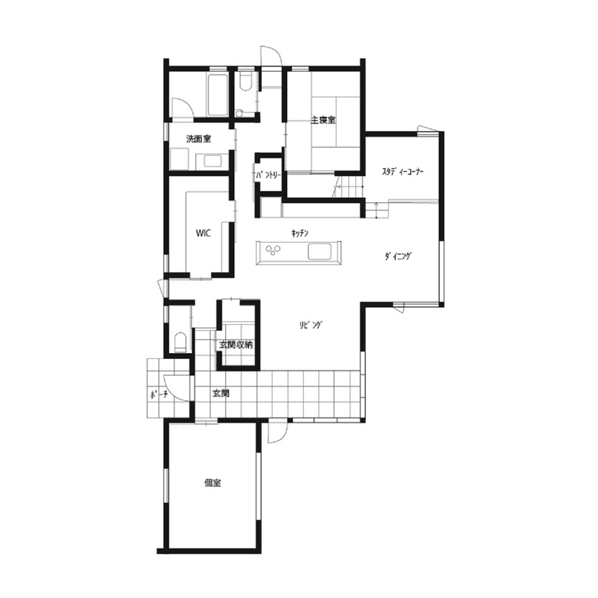 「き」なりの家 湖畔と四季を愉しむ家の間取り図（4LDK）1階