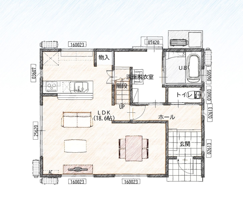 いえとち本舗 【2000万円台/山陽小野田市/3LDK/31坪】広々としたリビングが印象的なおうちの間取り図（3LDK+2WICL）1階