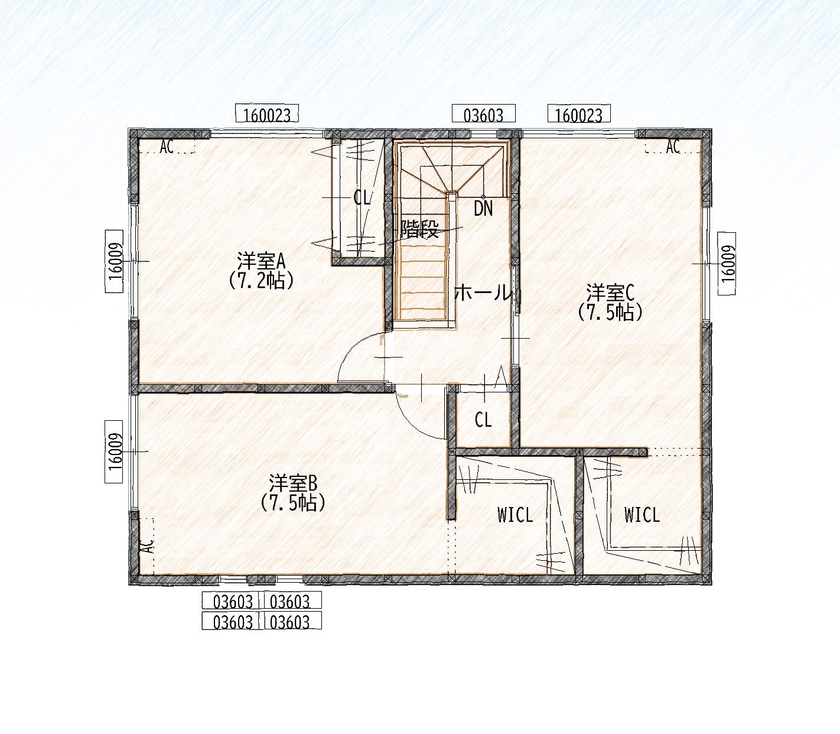 いえとち本舗 【2000万円台/山陽小野田市/3LDK/31坪】広々としたリビングが印象的なおうちの間取り図（3LDK+2WICL）2階
