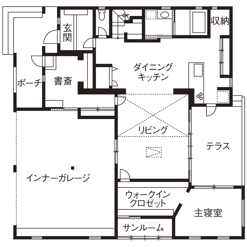 シャルドネホーム 【岐阜/ビルトインガレージ/注文住宅/間取り図】ホテルのような住み心地。テラスで非日常を味わう上質な家の間取り図（4LDK）１階