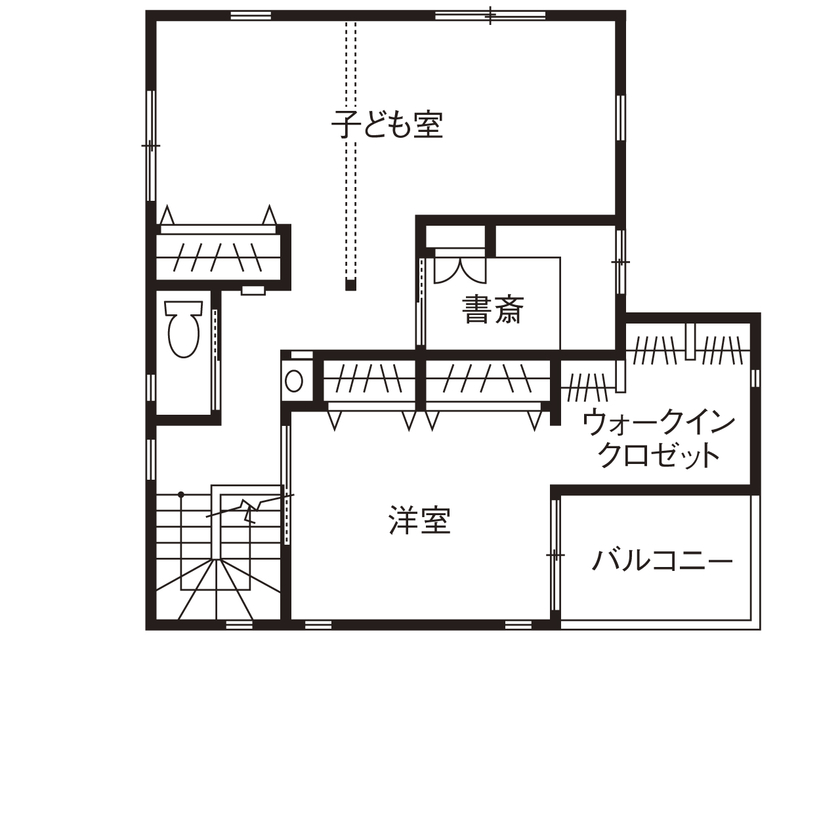 シャルドネホーム 【2000万円台/30坪台/間取り図】モザイクタイルがきらめく柔らかナチュラル。テラスでアウトドアも満喫の間取り図（４LDK＋書斎）２階
