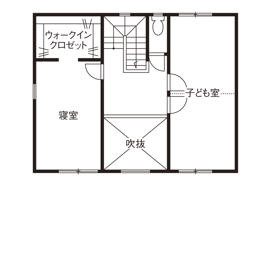シャルドネホーム 【1000万円代/30坪台/4LDK/間取り図】吹抜けリビングのあるメイプル×ウォルナットのナチュラルモダンな家の間取り図（4LDK）２階