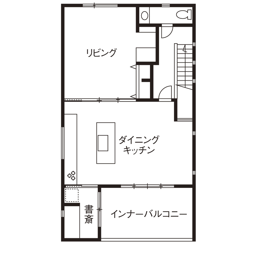 シャルドネホーム 【3000万円台/30坪台/2階建て/3LDK/間取り図】開放感に満ちた2階リビングとバルコニーを繋げた、贅沢な家の間取り図（3LDK）２階