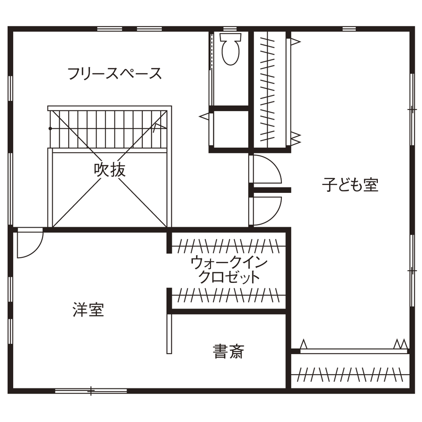 シャルドネホーム 【2000万円台/40坪台/4LDK/間取り図】収納を考えたパントリー付キッチンが主役。天然木の温かさを感じる家の間取り図（4LDK）2階