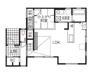 ステーツ 【本体価格1800万円台/約32坪】レトロとモダンが調和する開放的な吹き抜けリビングのある暮らしの間取り図（4LDK）1階