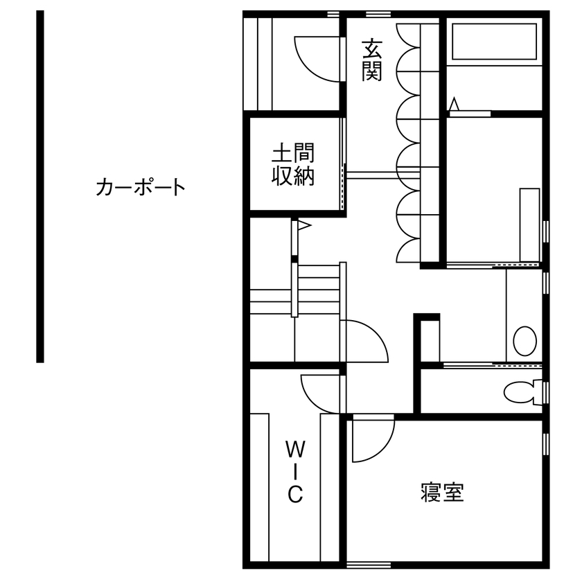 北王 【海と山をのぞむ家】数年かけて出会った土地で、自由設計ならではの住まいが完成の間取り図（2LDK＋WIC）1階