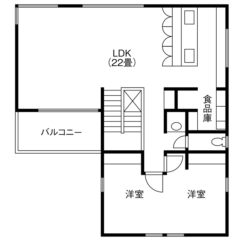 北王 【海と山をのぞむ家】数年かけて出会った土地で、自由設計ならではの住まいが完成の間取り図（2LDK＋WIC）2階