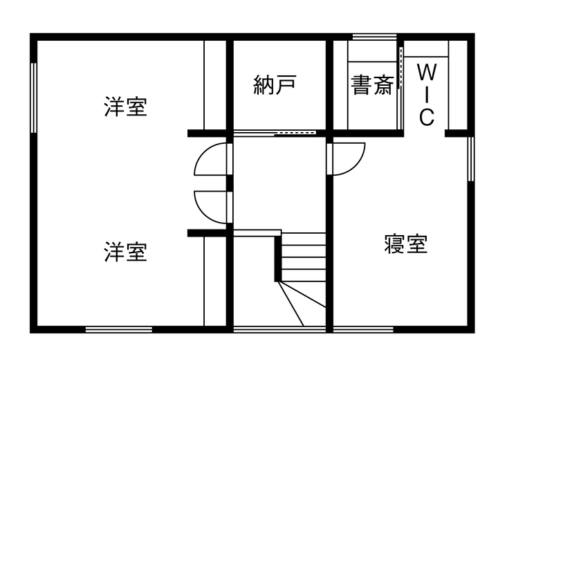 北王 【光が巡る明るい家】美しいアイランドキッチンが、空間をシックに飾るの間取り図（2LDK＋書斎＋納戸）2階