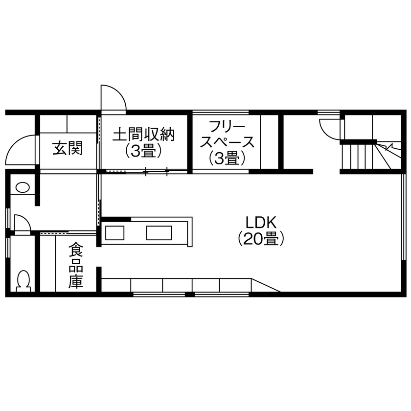 北王 【突き当り、いつも緑】大きな窓から見える生垣のグリーンが目隠しにの間取り図（3LDK＋フリースペース）1階