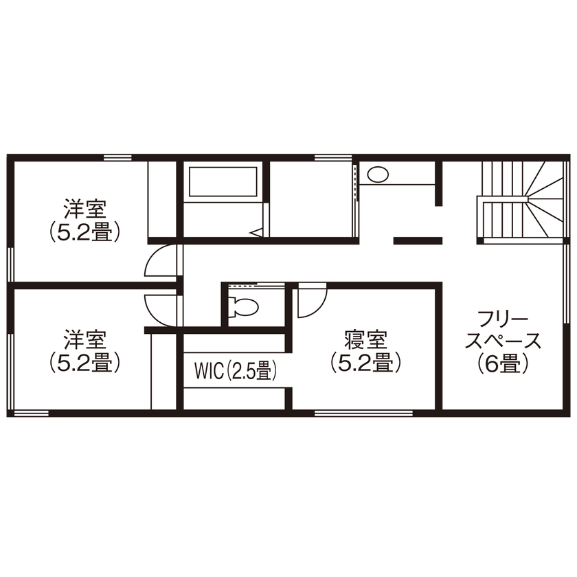 北王 【突き当り、いつも緑】大きな窓から見える生垣のグリーンが目隠しにの間取り図（3LDK＋フリースペース）2階
